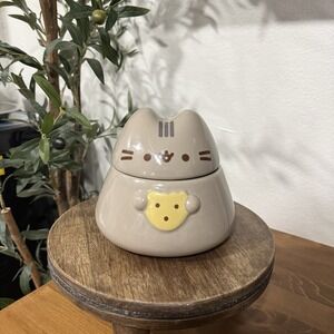 Pusheen Cat Ceramic Treat Jar with Lid 8" Gray Cartoon Cookie Jar Storage Kawaii